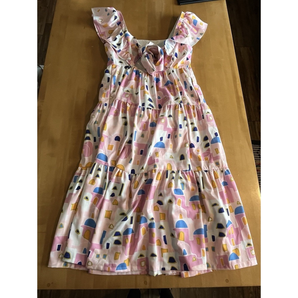 Crosby By Mollie Burch Women's Dress Geometric Pink Sundress‎ Tie Back MIDI Sz S - Picture 8 of 8